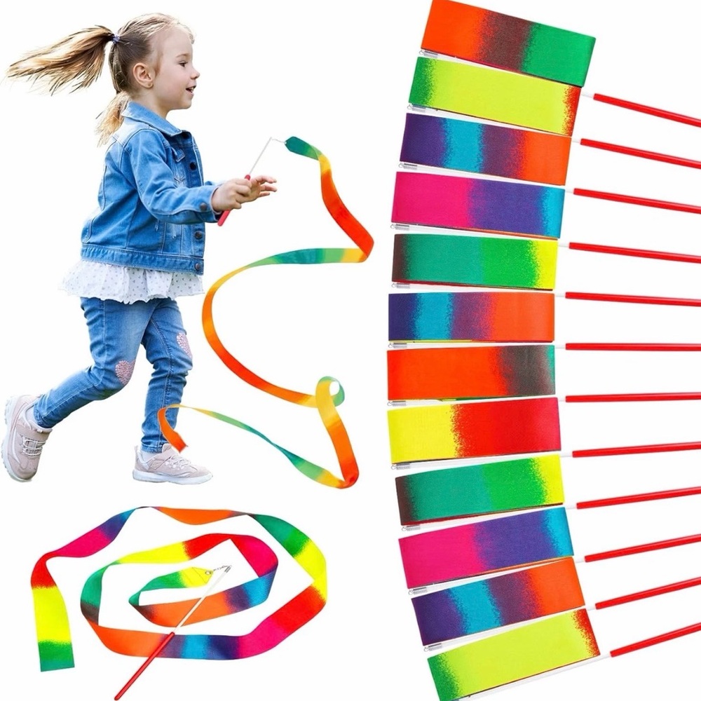 12 Pack Dance Ribbon Party Favors for Kids,Rainbow Birthday Decorations 78”Long